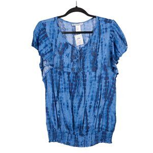 Boho Peasant Shirt Blouse L NEW Blue Tye Die Daisy Hippie Festival Indie Ruffle